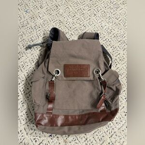 Title: Outlander Paris Canvas Backpack Brown Faux Leather Trim Travel Daypack